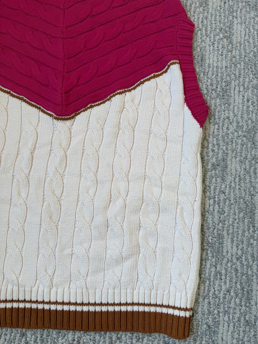 NWT Anthropologie Maeve Varsity Stripe Pink Ivory Brown Poncho Sweater Vest S/M - Picture 11 of 16